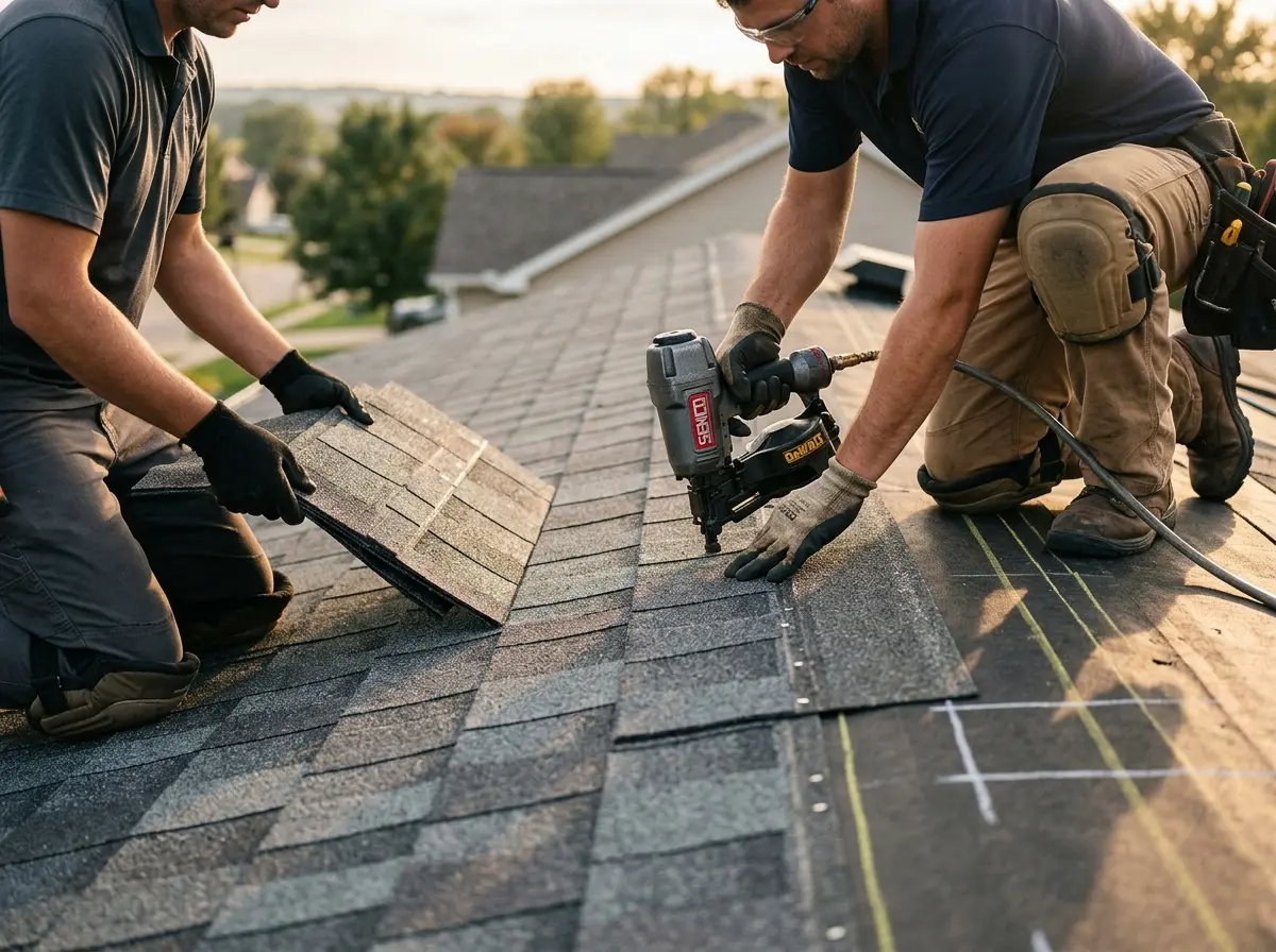Professional roofer working on a residential roof in Hawthorne